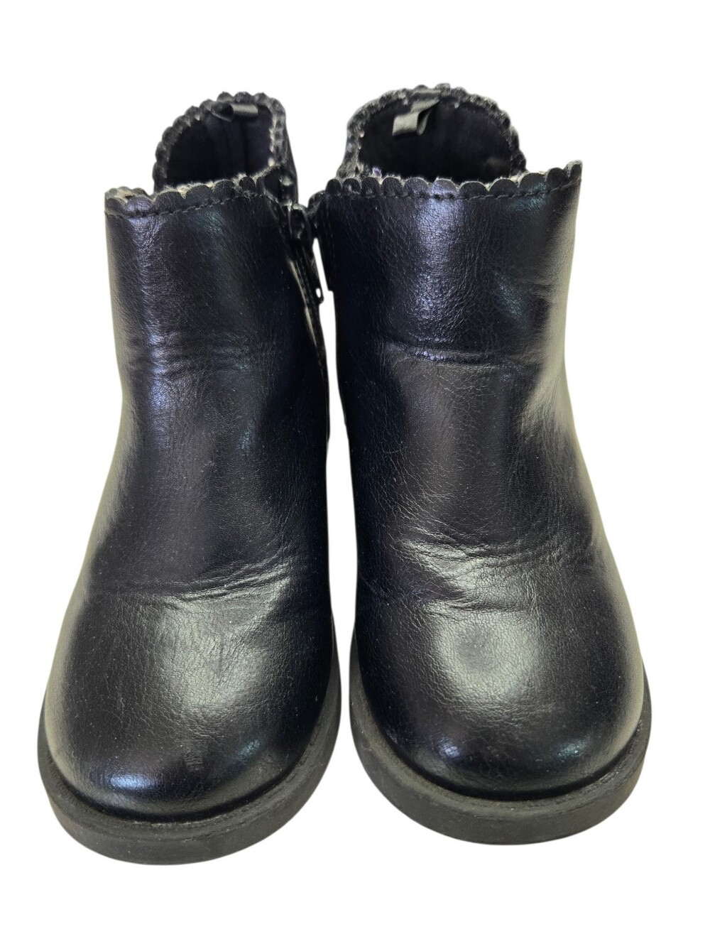 Old Navy Chelsea Booties | Girls Size 9 | Black Faux Leather Scalloped Ankle Boo